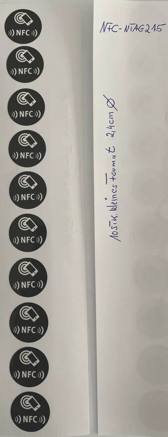 10 x NFC-NTAG215 Sticker sw. klein Format zum Aufkleb. für alle Smartphones geeignet